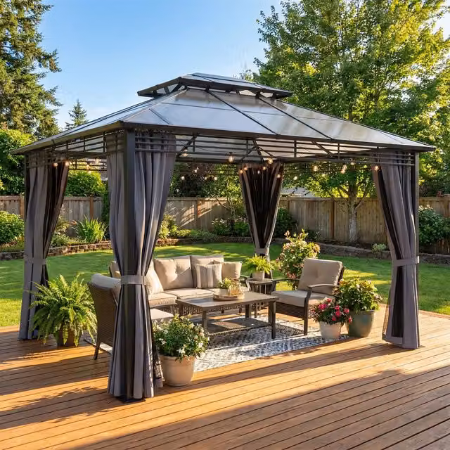 Outsunny Hardtop Gazebo with Sides in Dark Grey, W: 3.0 m, D: 3.6 m