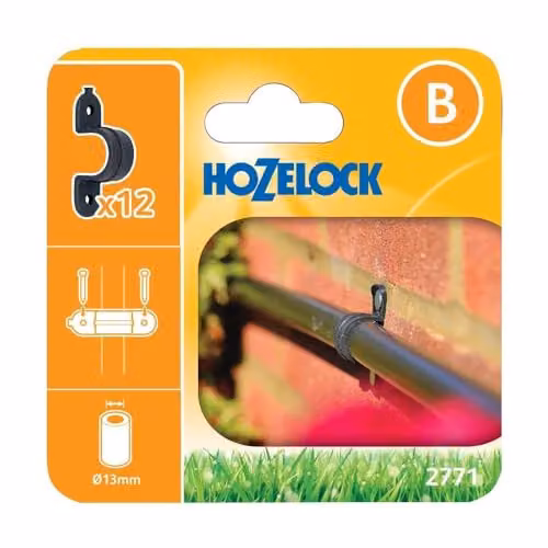 Hozelock 13mm Wall-Mounted Plastic Garden Irrigation Clips, Pack of 12, Yellow – 1