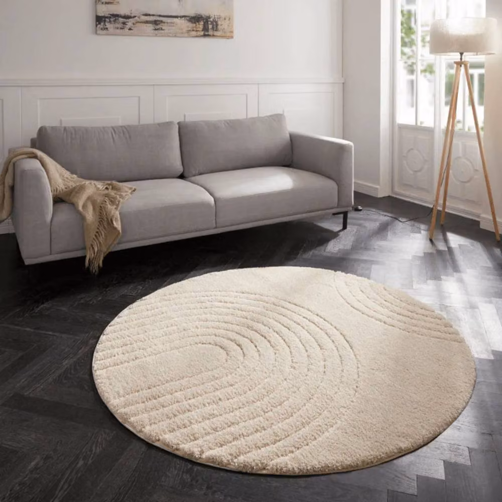 THE RUGS Fergus Geometric Deep Pile Round Rug in Beige, Diameter: 160 cm – 2