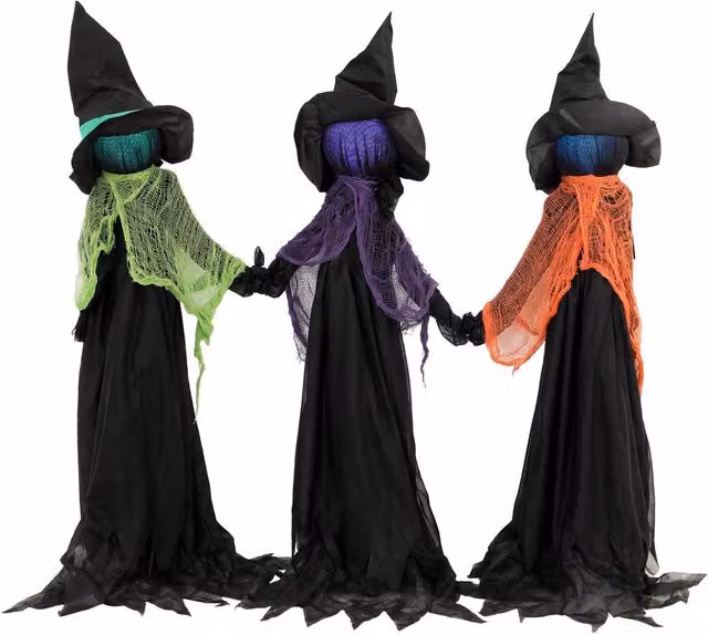 HOMCOM Witches Holding Hands Animated Halloween Light Up Prop, Black – 1