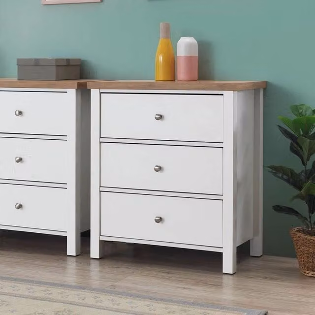 Timber Art Design Astbury 3 Drawer Bedroom Cabinet in White and Oak – 1