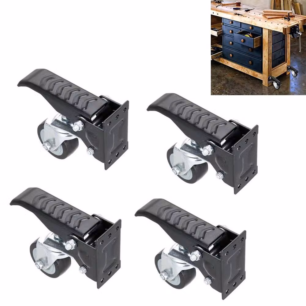 Kelvenix 4 Piece Heavy Duty Swivel Furniture Castor Wheels with Polyurethane and Steel Plate in Black – 3