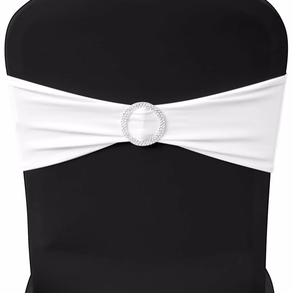 Berkfield Home 25 Piece White Stretchable Decorative Chair Band Set with Diamond Buckle – 3
