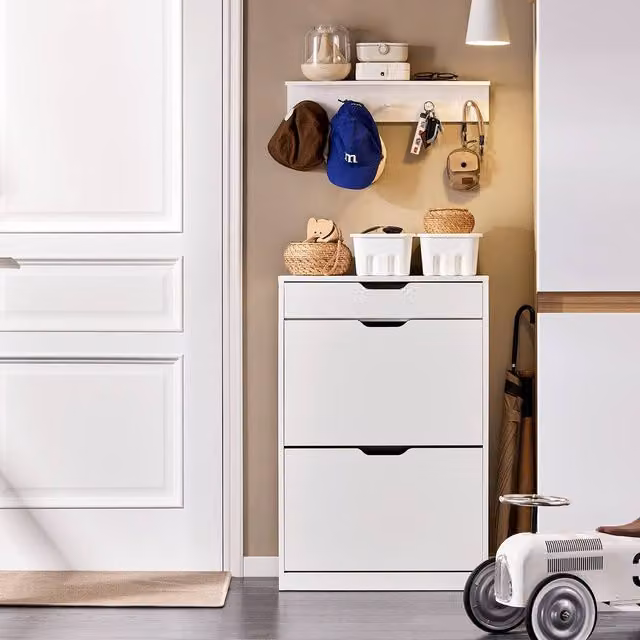 SoBuy Modern White Slim Flip-Top Shoe Cabinet with Tilting Compartments and Internal Drawers, H 90 x W 60 x D 30 cm
