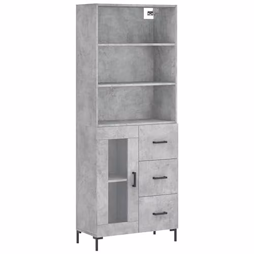 vidaXL Modern Highboard in Concrete Grey with Glass Doors and Drawers, W/D/H: 69.5 x 34 x 180 cm – 1