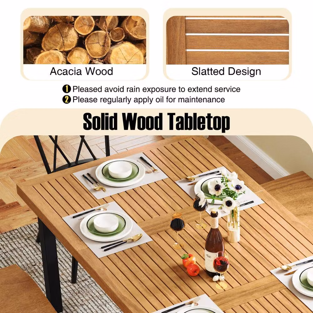 Costway Extendable Rectangular Patio Dining Table for 8 Adults with Natural Acacia Wood Tabletop – 6