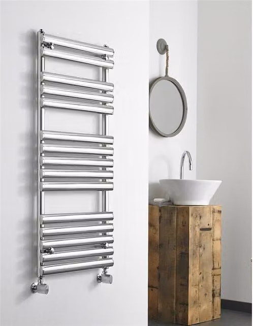 Clifton Stainless Steel Vertical Bathroom Towel Radiator in Silver, H 80 cm x W 50 cm