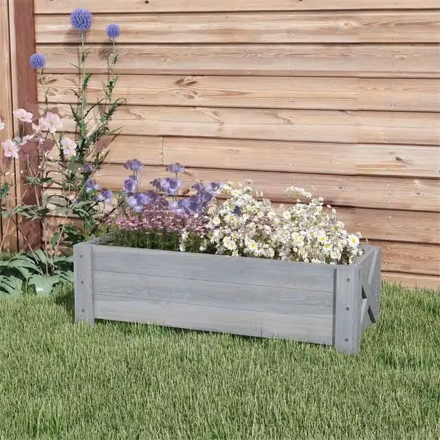 EONLION Grey Wooden Garden Raised Bed Planter Box for Herb Gardens W/D/H: 91.5 x 36.5 x 36.0 cm