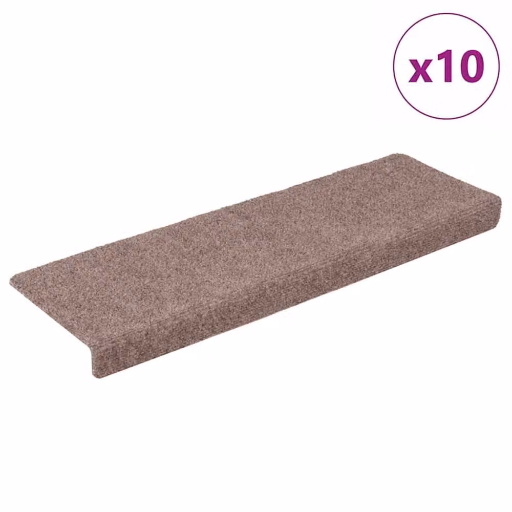 Berkfield Home Non-Slip Self-Adhesive Stair Mats, 10 Pack, Brown, W/D/H: 65 x 21 x 4 cm – 1