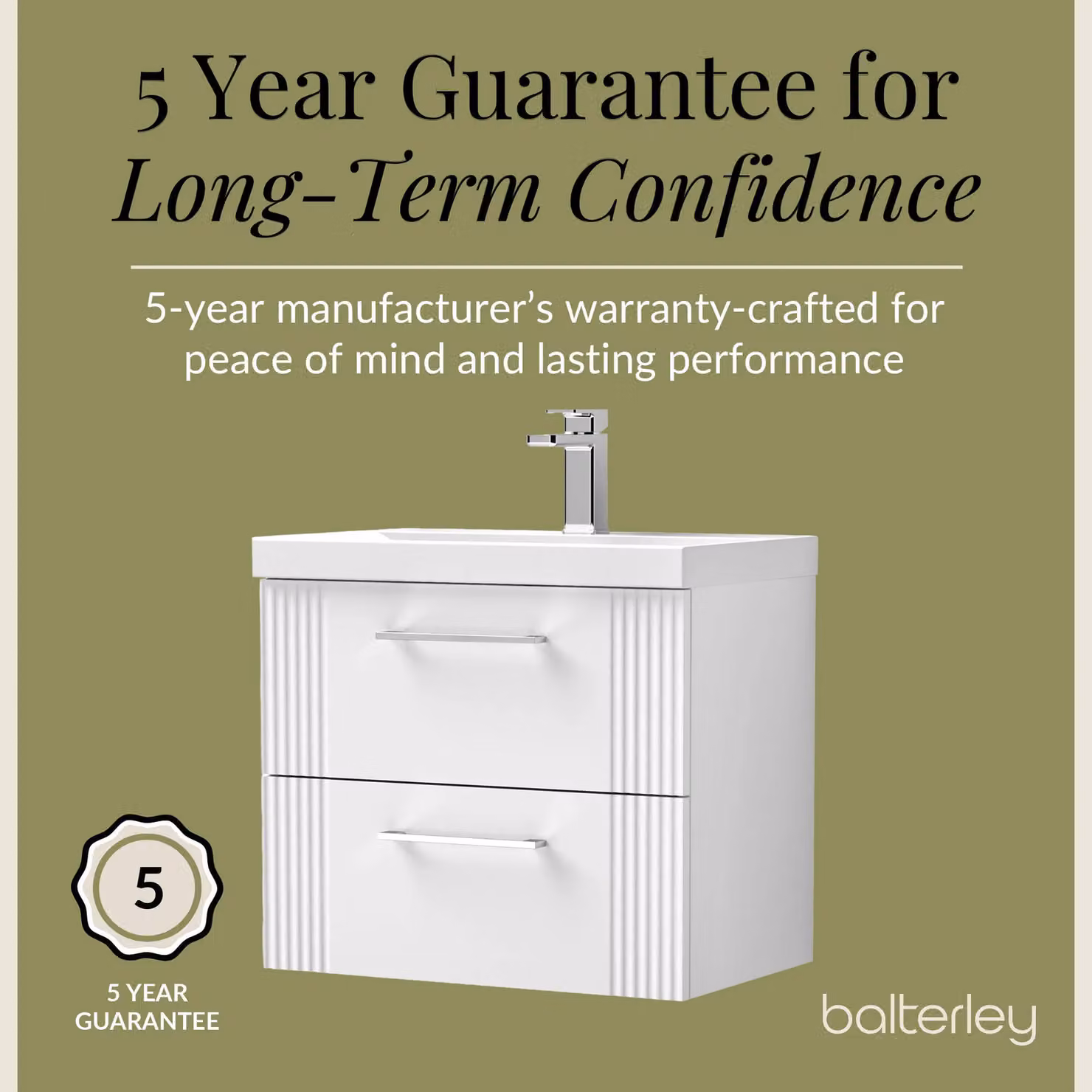 Balterley Wall Hung 2 Drawer Vanity Unit with Thin-Edge Vitreous China Basin, Satin White, W: 60 cm, D: 40.9 cm – 2