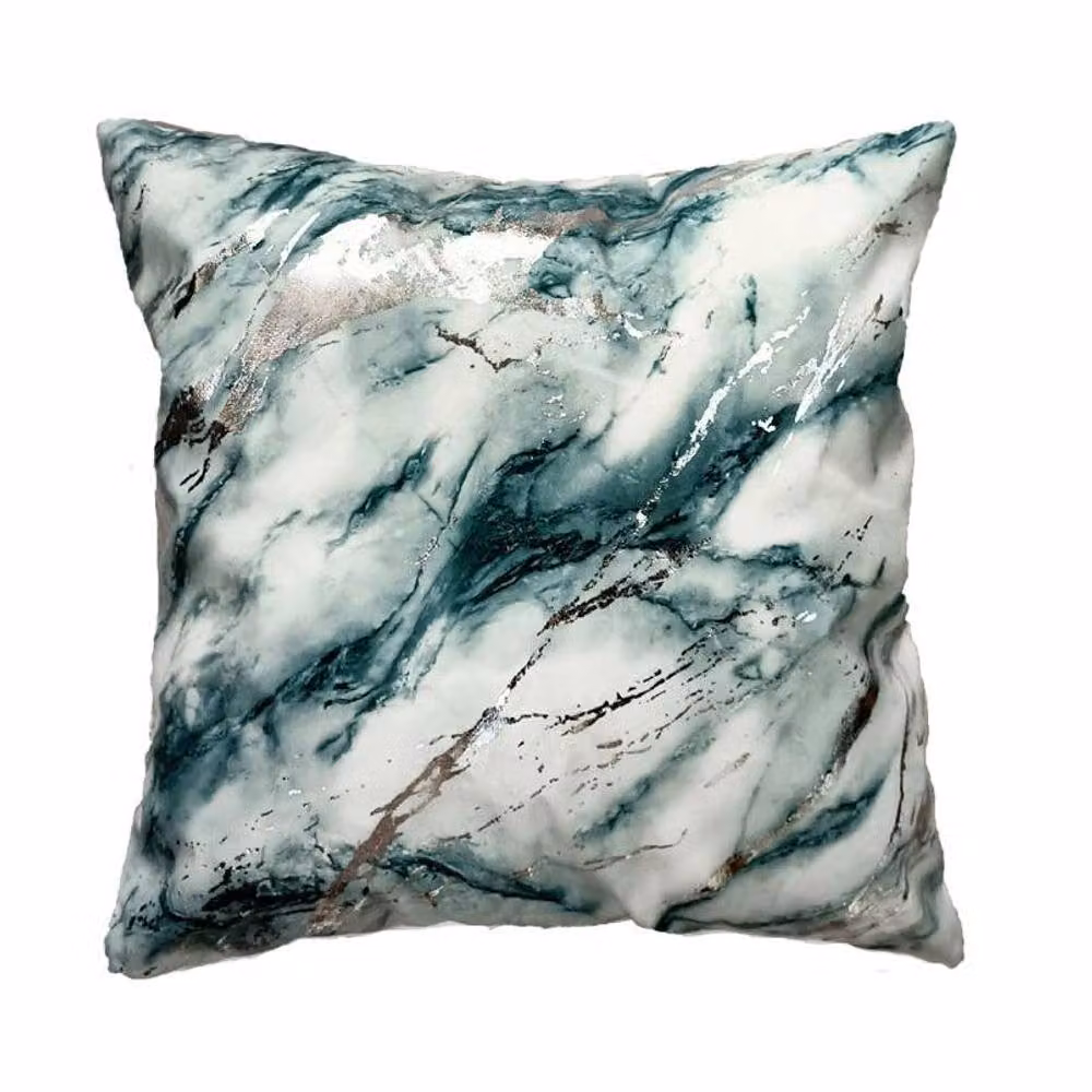 Velosso Marble Foil Print Cushion in Green, W x D: 43 x 43 cm – 2