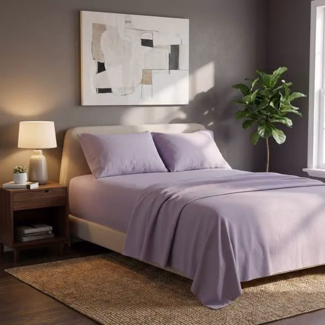 Snug City Purple Brushed Cotton Flannelette Fitted Sheet, Flat Sheet and Matching Pillowcases Set