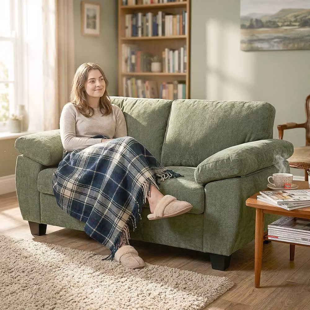 HOMCOM 2 Seater Chenille Sofa with Spring Core Cushions in Dark Green – 2