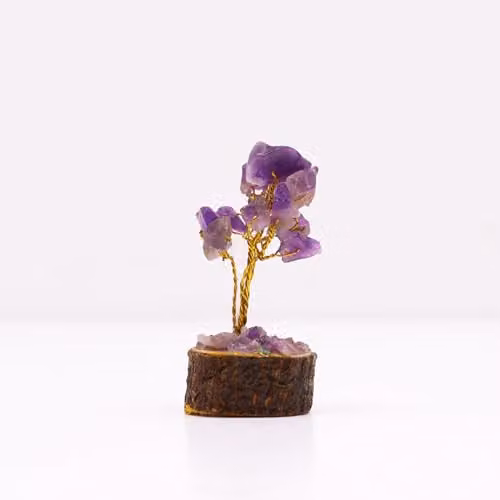 Thunder Tribes Mini Amethyst Crystal Energy Tree with Wood Base and 15 Purple Gemstones