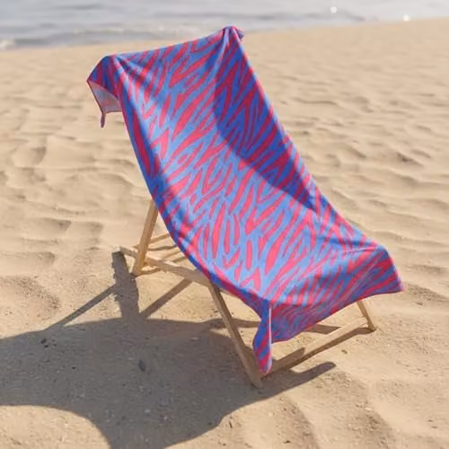 OHS Neon Zebra Microfibre Beach Towel in Pink and Blue, W/H: 71 x 152 cm – 1