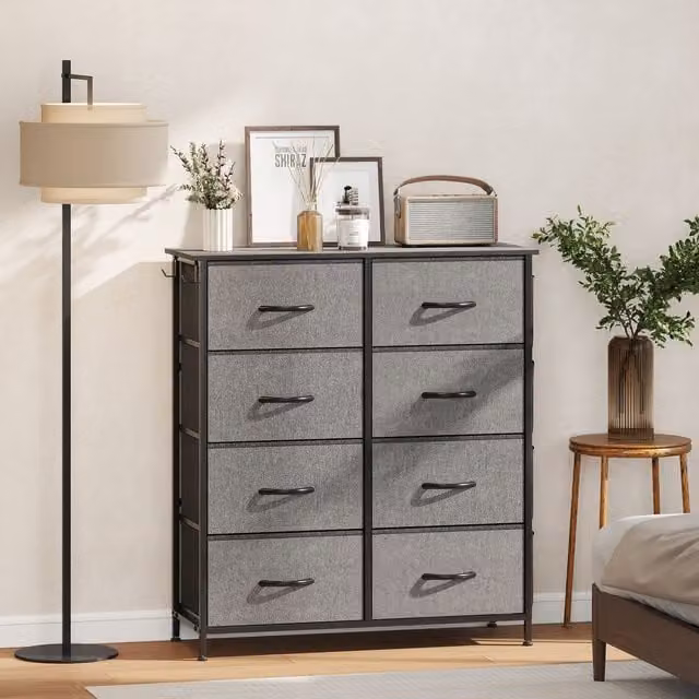 HOMCOM 8-Drawer Fabric Chest of Drawers for Bedroom in Grey