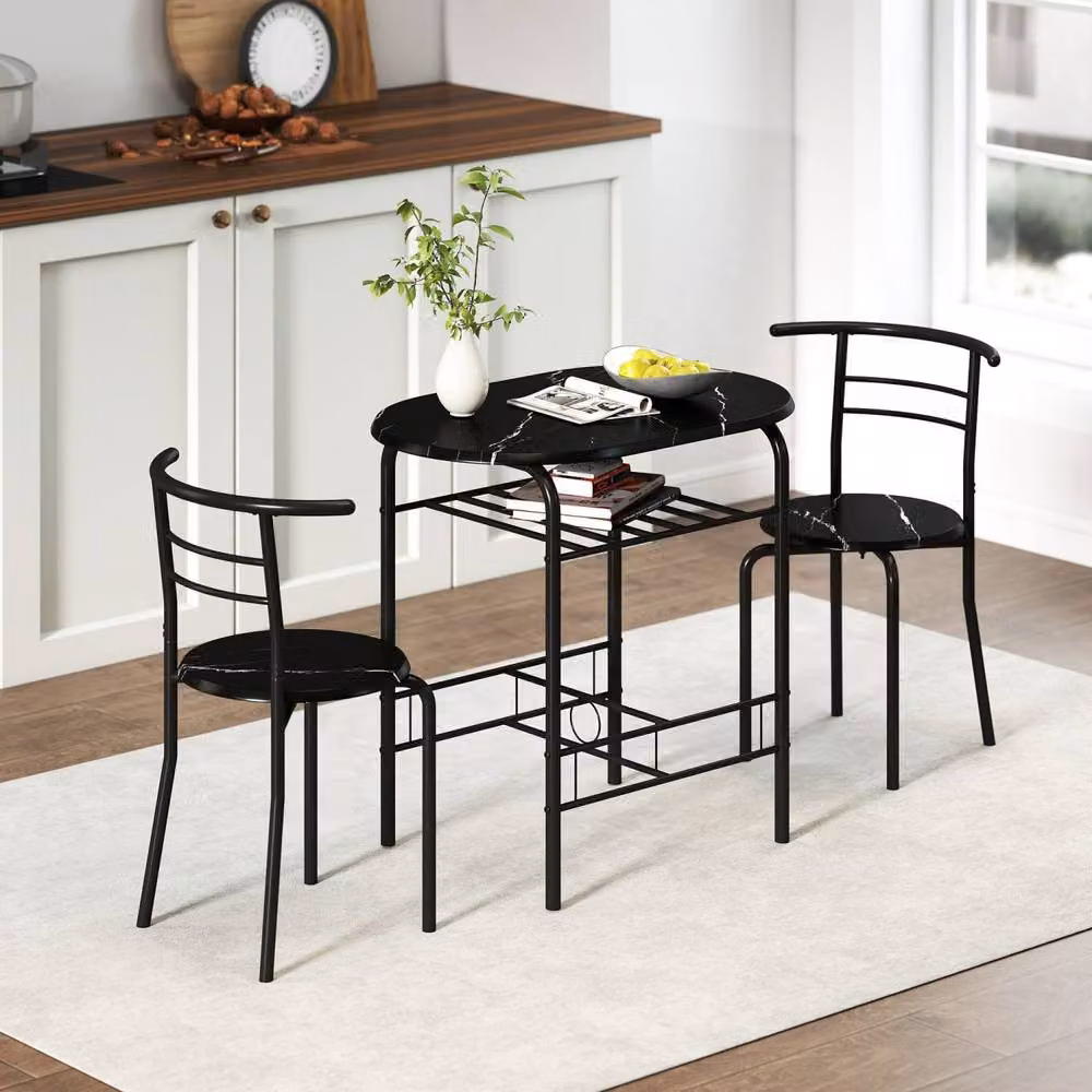 Wyld Haus Tolo Black 3 Piece Compact Dining Set with Rectangular Table and Chairs – 6