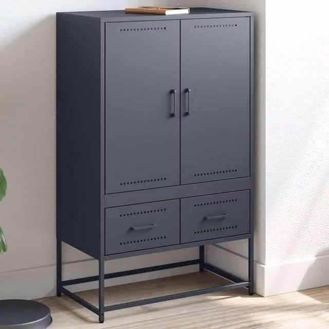 Berkfield Home Anthracite Metal Highboard with Hinged Doors and Internal Shelves, W/D/H: 68 x 39 x 111.5 cm – 1