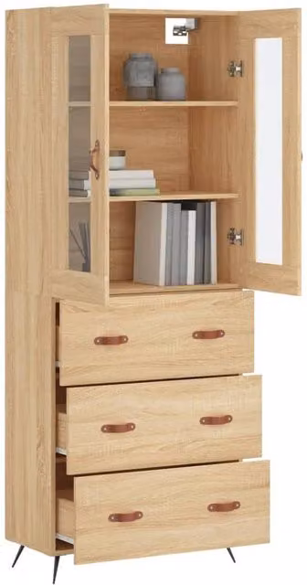 Berkfield Home Sonoma Oak Highboard in Beige with Glass Doors, W/D/H: 69.5 x 34 x 180 cm – 1