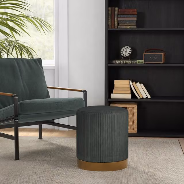 HOMCOM Round Upholstered Velvet Foot Stool in Green