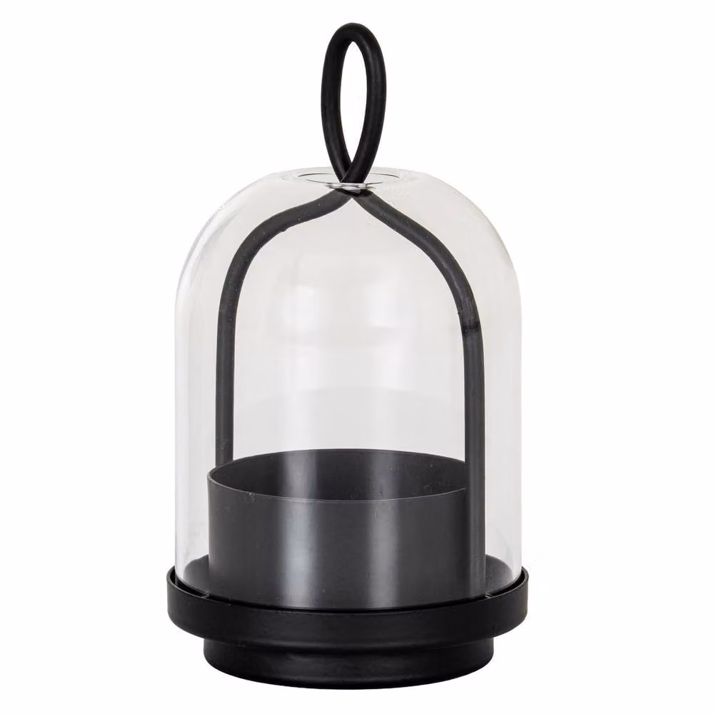 Hill Interiors Nysa Black Round Tabletop Pillar Candle Lantern in Metal and Glass – 2