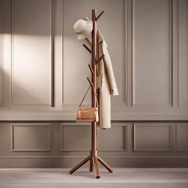 Pirlo Plush Brown Wooden Coat Stand with 8 Hooks, H 180 x W 40 x D 40 cm – 1