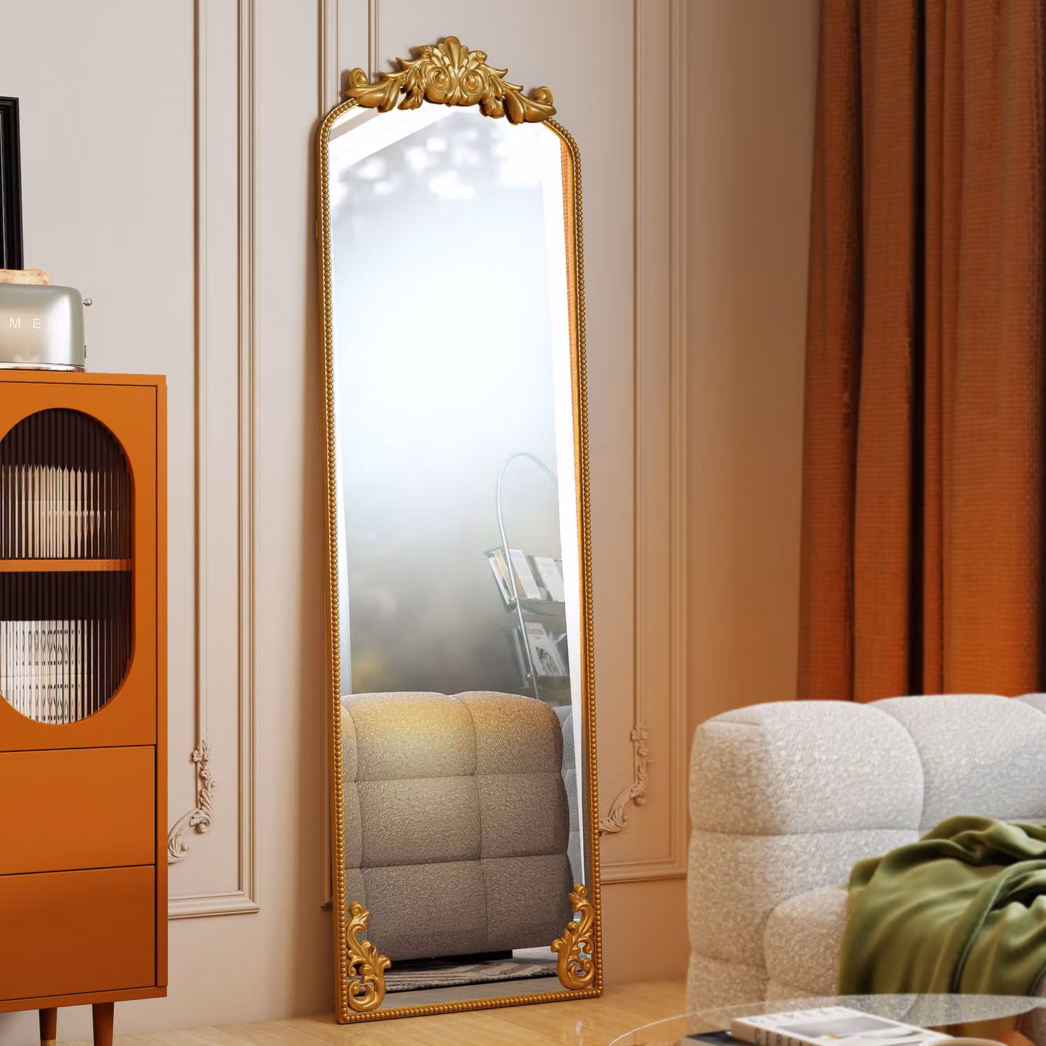 HOMCOM Full Length Floor Mirror with Vintage Baroque Metal Frame, Gold, W: 50 cm, H: 160 cm – 2