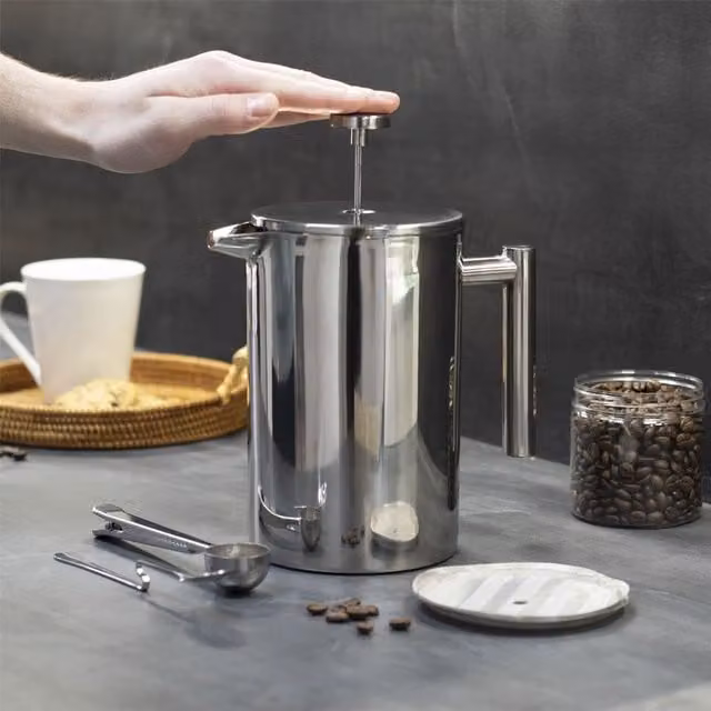 Maison & White Silver Steel French Press Cafetiere Coffee Maker, 1500ml