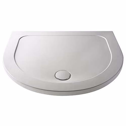Nuie NTP095 Modern D-Shaped Slimline Pearlstone Shower Tray, W: 95 cm, D: 105 cm, Gloss White