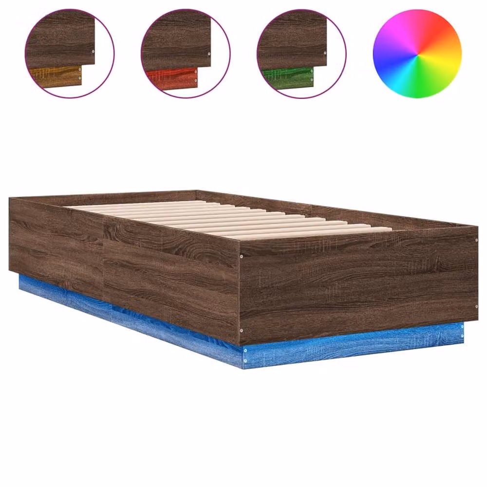Berkfield Home Durable Bed Frame with Under-Bed LED Lighting in Brown Oak, W/D/H: 90 x 200 x 40 cm – 3