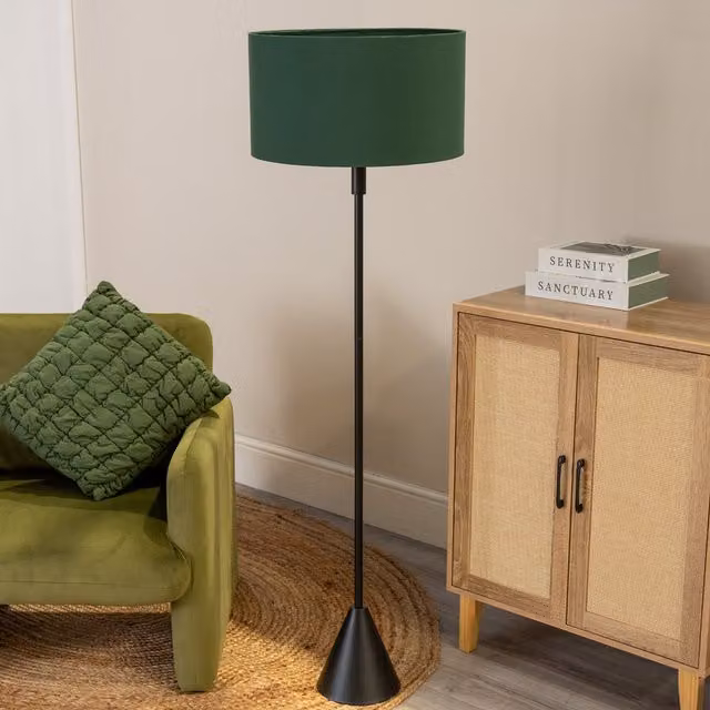 ValueLights Mitch Triangle Floor Lamp with Green Fabric Drum Shade