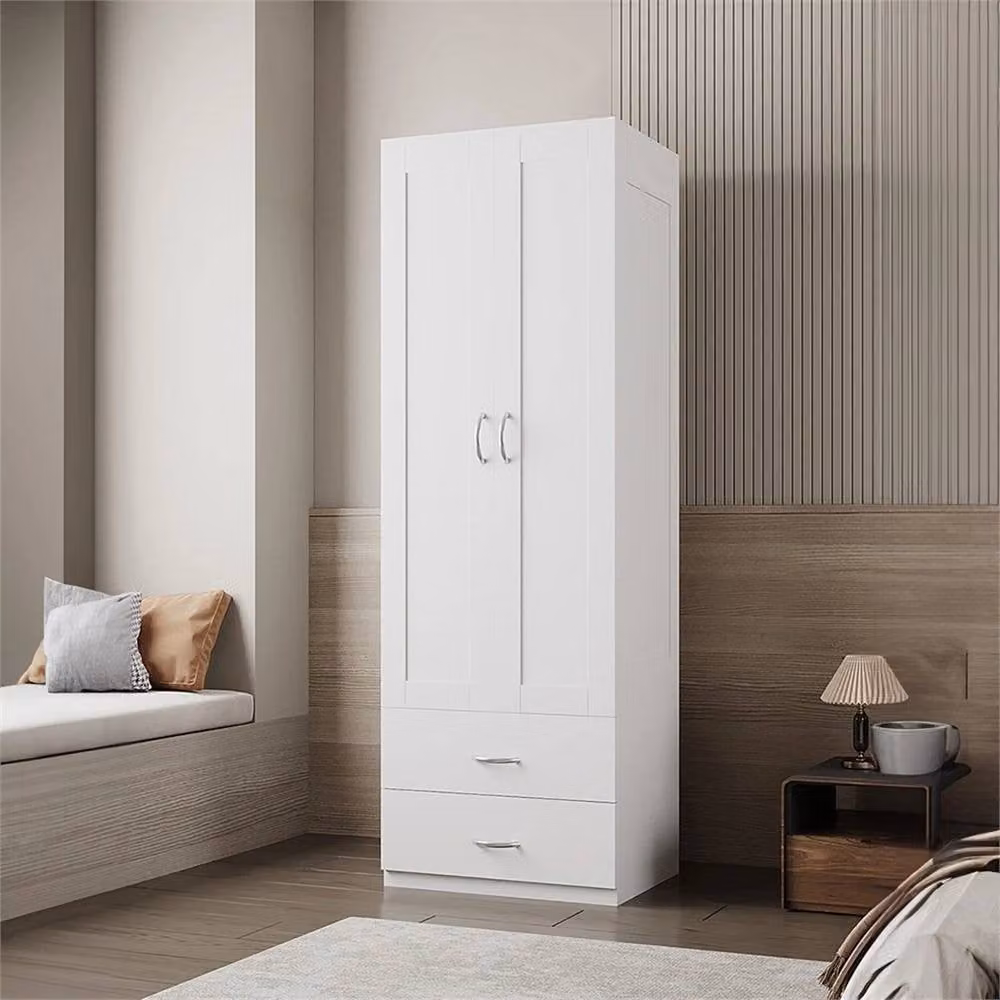 FORGEVIO White Freestanding Wardrobe with Integrated Drawers and Hanging Rod – 3