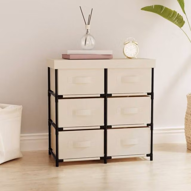 Berkfield Home 6-Drawer Storage Cabinet in Beige Steel, W: 55 cm, D: 29 cm, H: 55 cm