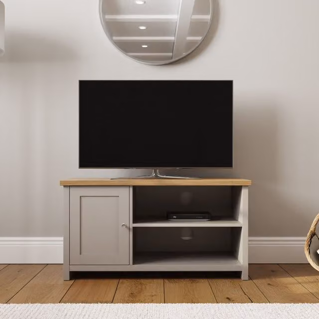 GFW Lancaster Small 1 Door TV Cabinet in Grey and Oak – 3