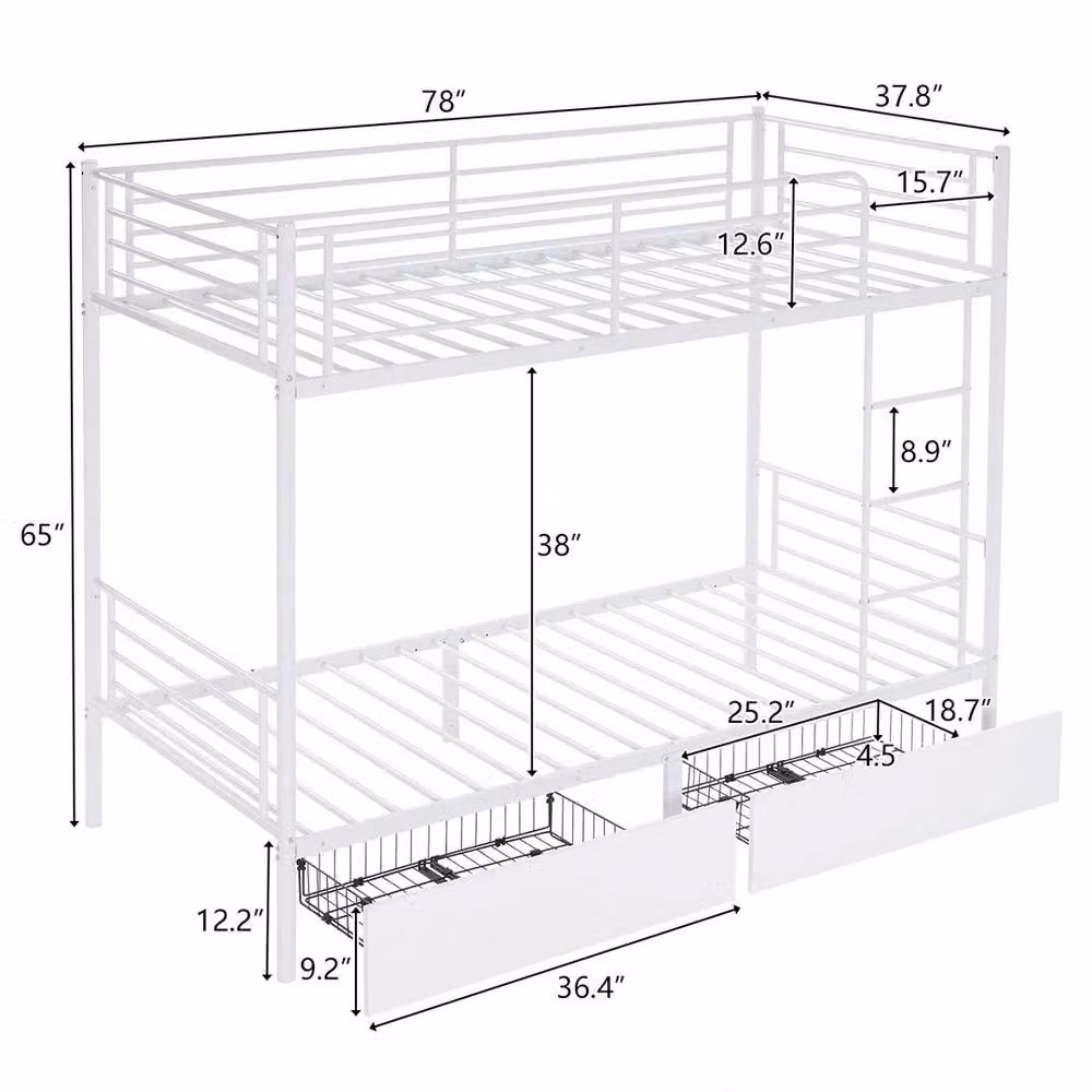 NESTLUNE High Sleeper Single Bunk Bed with Two Drawers, White Metal Frame, H 198 x W 90 x D 200 cm – 2