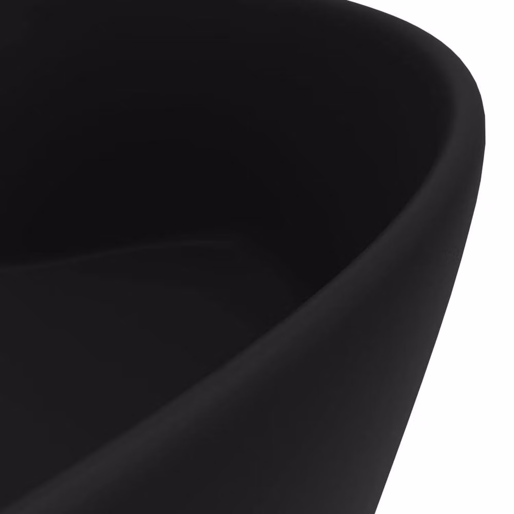 Berkfield Home Luxury Round Ceramic Countertop Wash Basin with Overflow, Matt Black, W: 36 cm, D: 13 cm, H: 13 cm – 4
