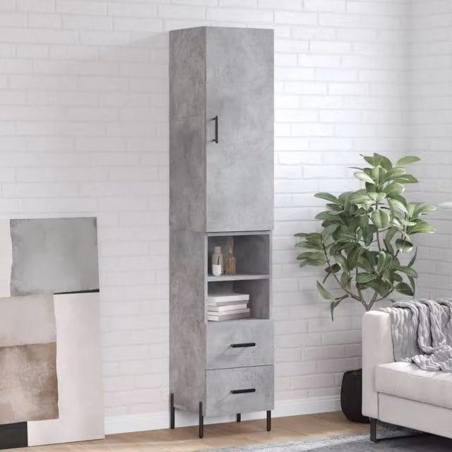Berkfield Home Highboard in Concrete Grey, H 180 x W 34.5 x D 34 cm