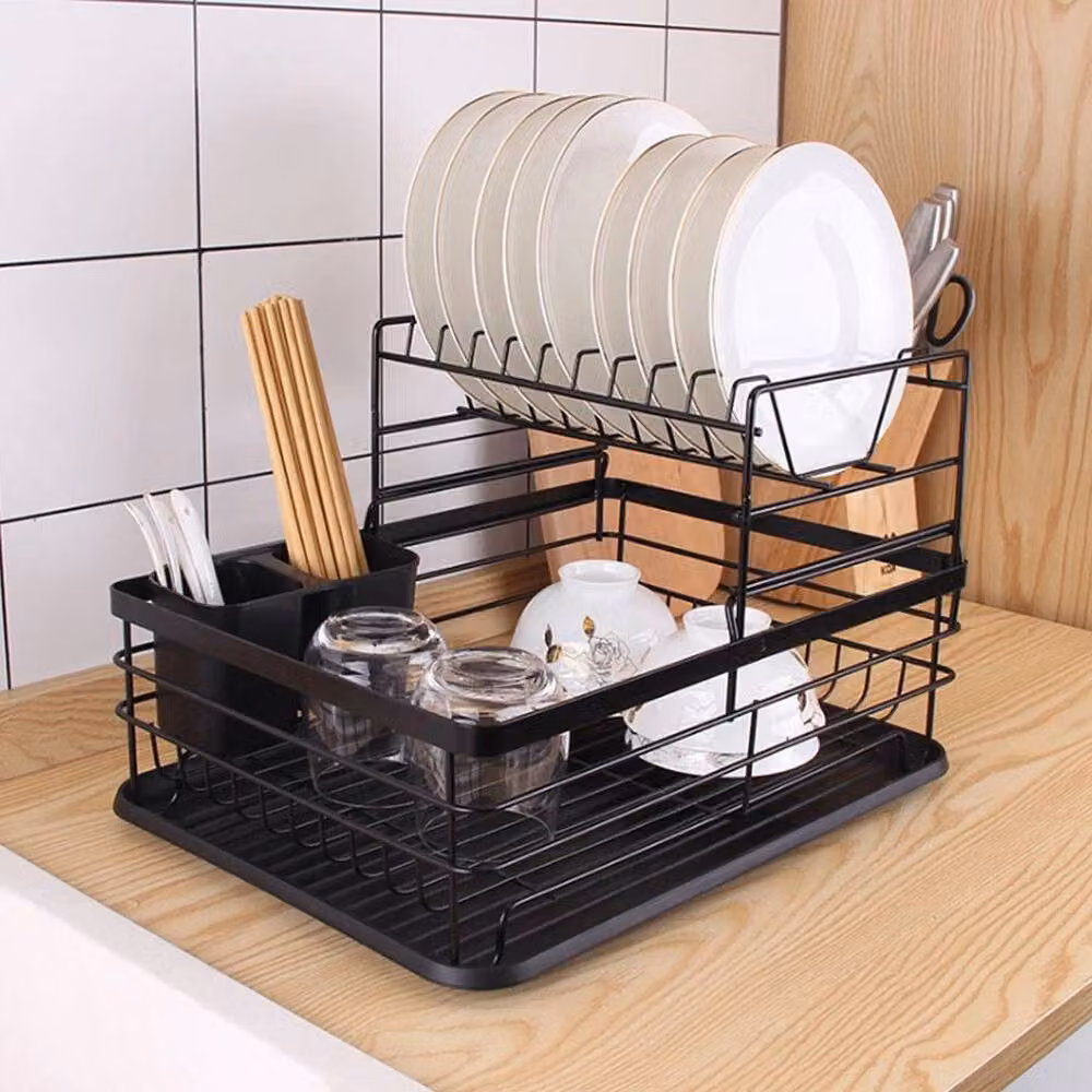 KORVIXA Large Metal Wire Dish Drainer and Cutlery Holder in Black – 3