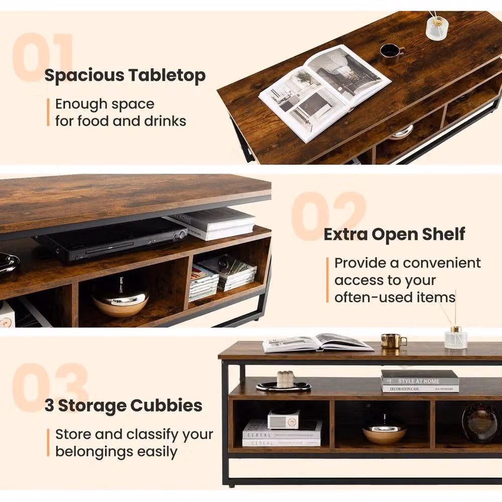 KORVIXA Industrial Small Coffee Table with Metal Frame and Brown Wooden Top, W: 100 cm x D: 45 cm x H: 45 cm – 3