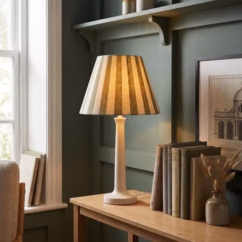 Happy Homewares Green and Beige Linen Striped Coolie Lampshade with Fabric Inner, W: 18 cm, H: 25 cm – 2