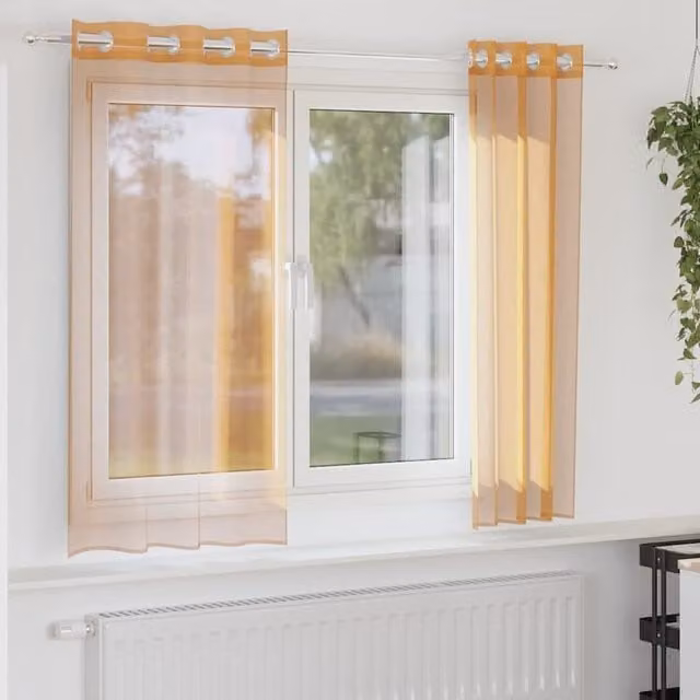 Berkfield Home Orange Transparent Voile Fabric Curtains with Eyelets, 2 Pack, W: 140 cm, H: 175 cm