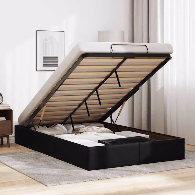 Berkfield Home Double Ottoman Bed Frame in Black Faux Leather with Lift Up Base