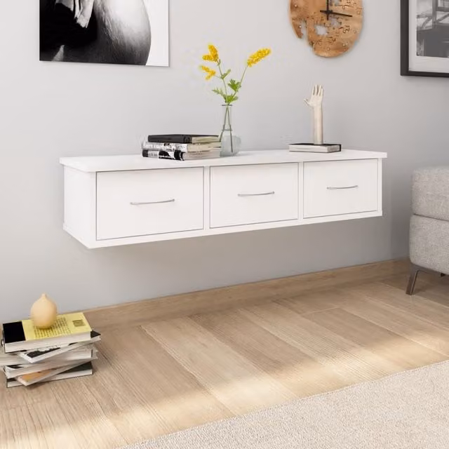 Berkfield Home Wall-mounted Drawer Shelf in White, W: 88 cm, D: 18.5 cm, H: 26 cm – 1