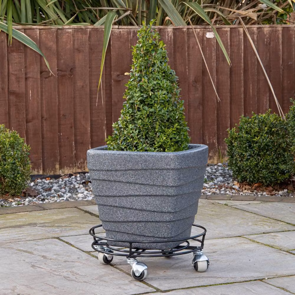 Samuel Alexander Pack of 2 Black Metal Garden Plant Pot Trolleys with Castor Wheels, Diameter: 32 cm – 2
