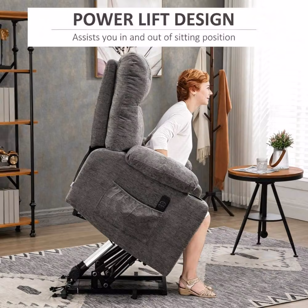 STILVORA Grey Fabric Power Lift Recliner Chair with Remote Control – 5