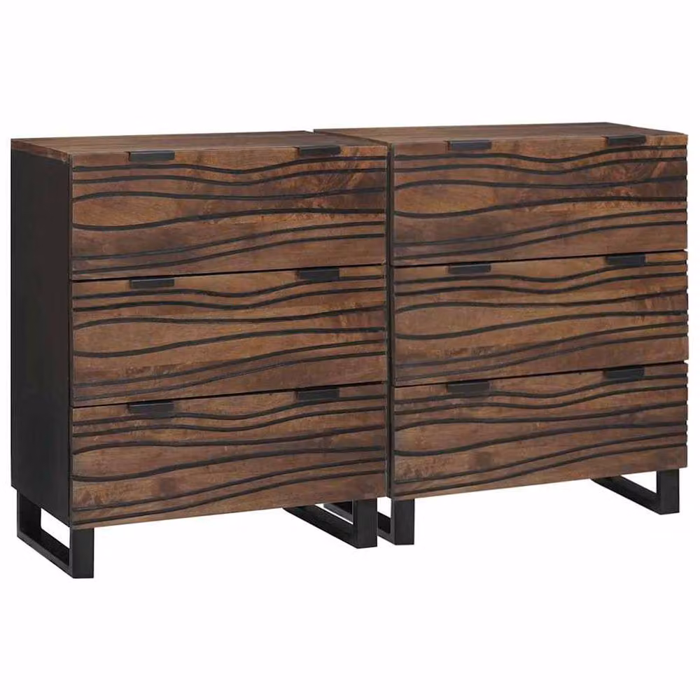 Berkfield Home Set of 2 Rustic Mango Wood Sideboards in Brown with Storage Drawers – 1
