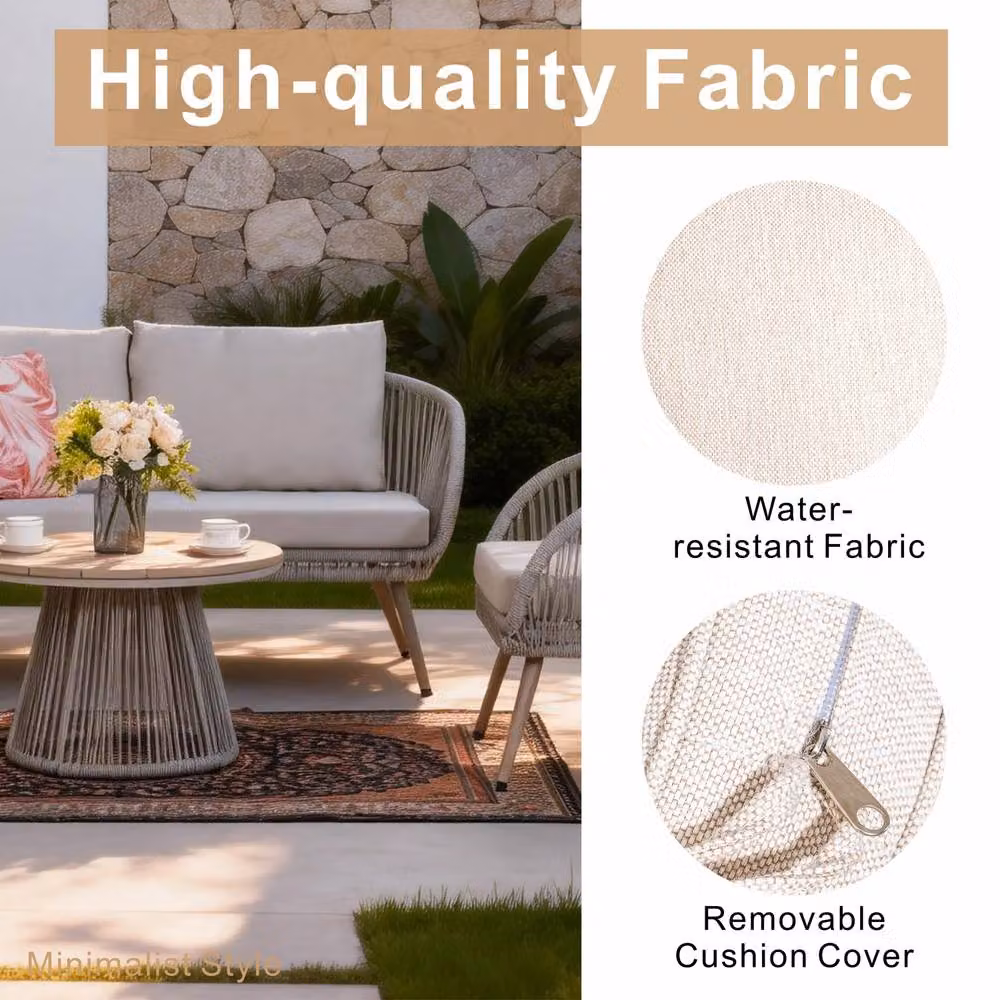 Direct Wicker 4 Person Outdoor Conversation Sofa Set with Coffee Table in Grey and Beige – 2