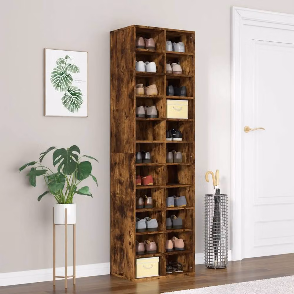 Berkfield Home Smoked Oak Shoe Cabinet in Brown, W/D/H: 54 x 34 x 183 cm – 2