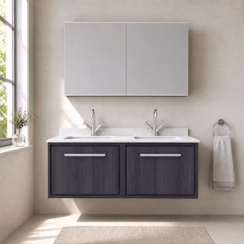Balterley Longnor Wall Hung 2 Drawer Vanity Unit with Stone Basin, Graphite Grey, W/D/H: 120 x 47 x 50.9 cm – 2