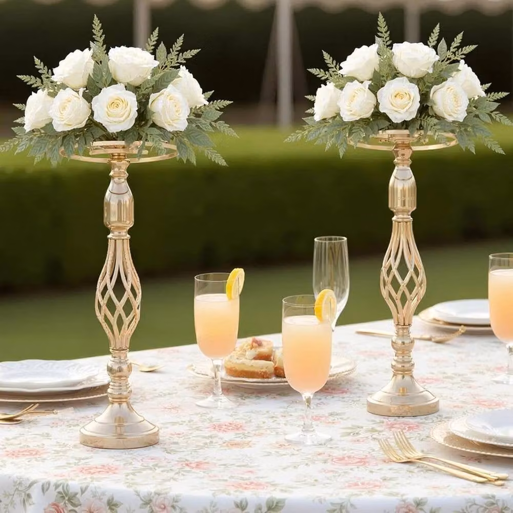 Nordara 10-Piece Gold Metal Tall Vase Stand Set for Modern Wedding Centerpieces, Height: 52 cm – 3